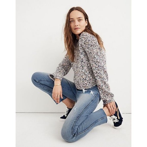 Madewell High Rise Petite Stovepipe Slim Straight Jeans Distressed Frayed Hem 25 - Picture 4 of 14